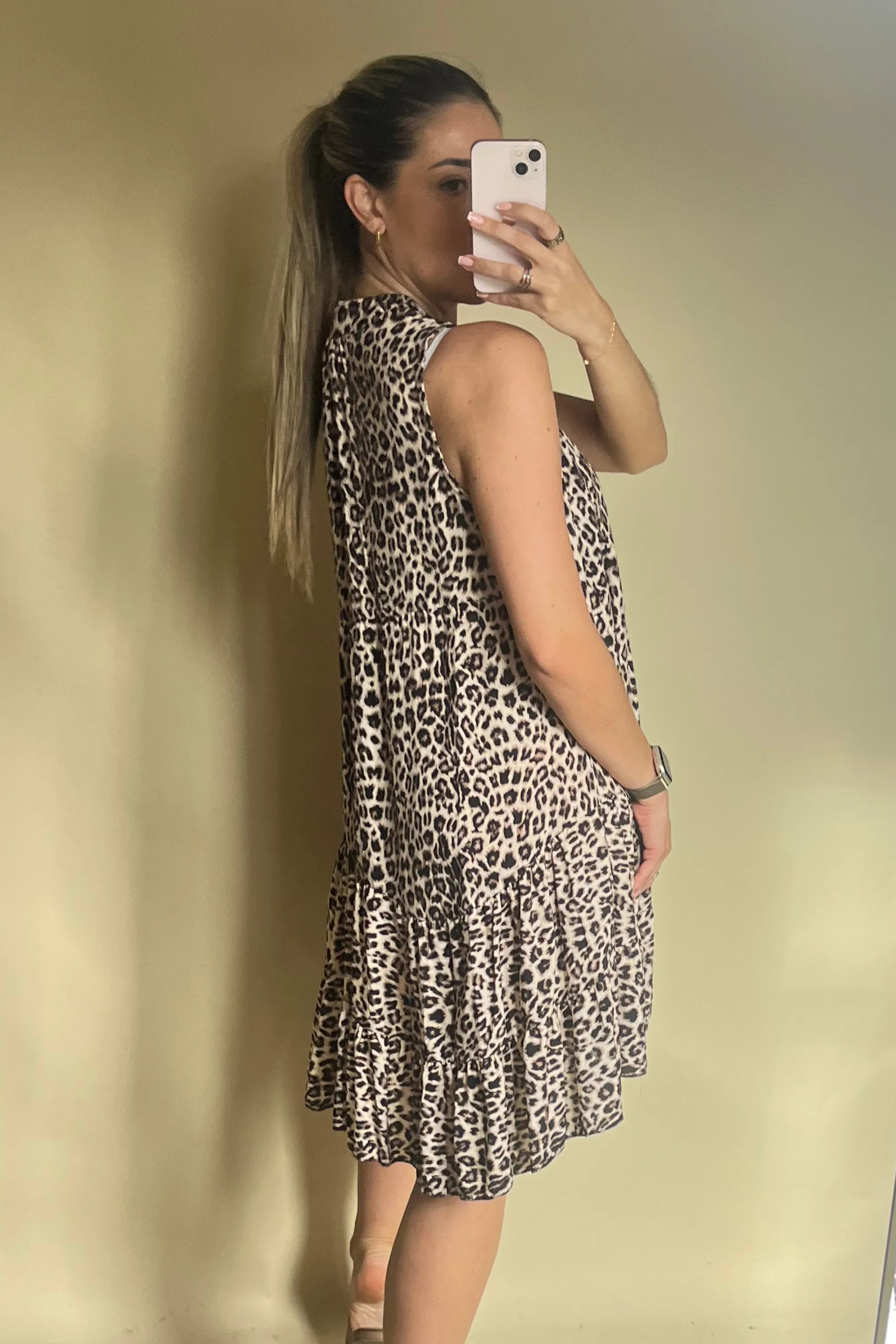 Sleeveless Leopard Print Smock Dress