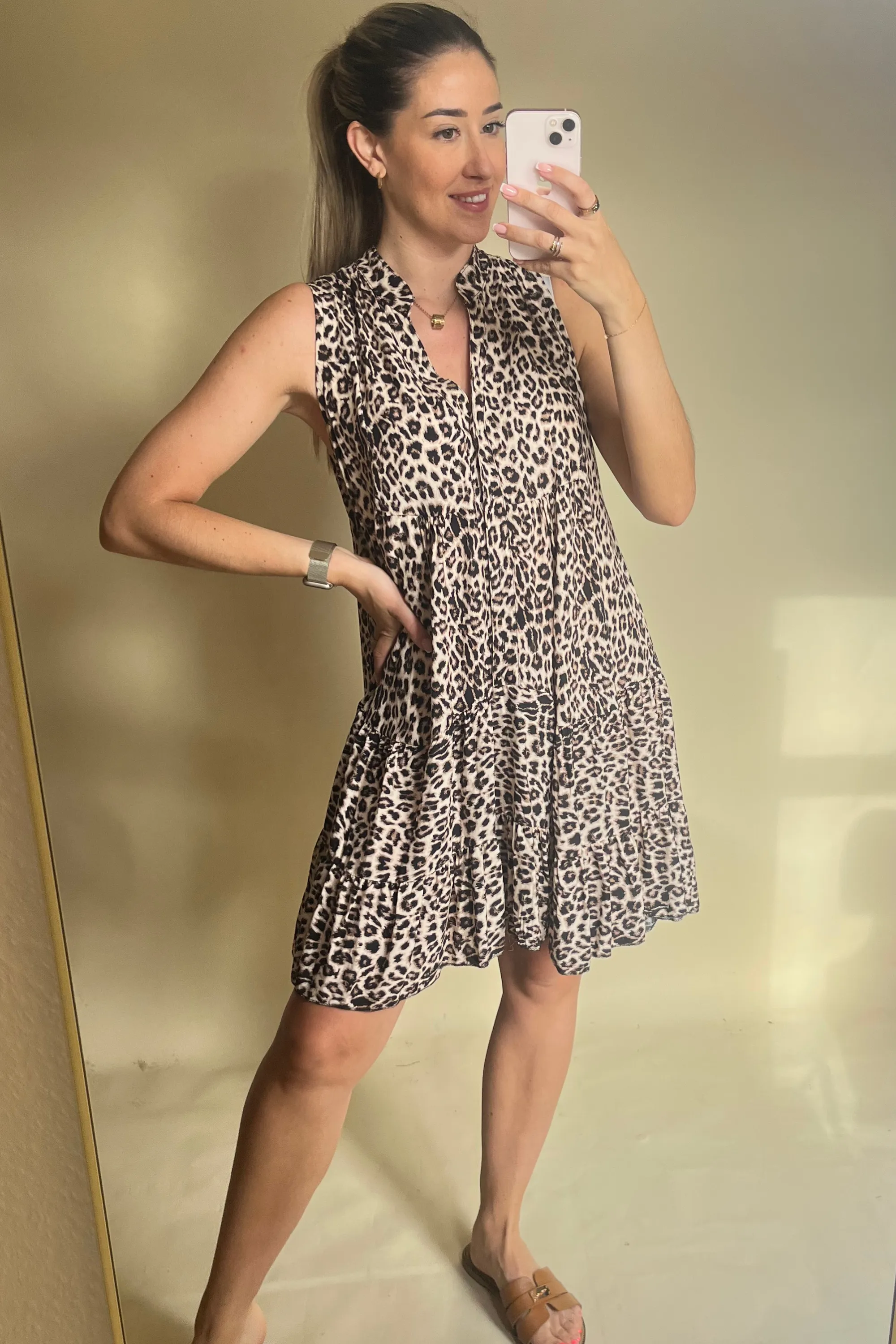 Sleeveless Leopard Print Smock Dress