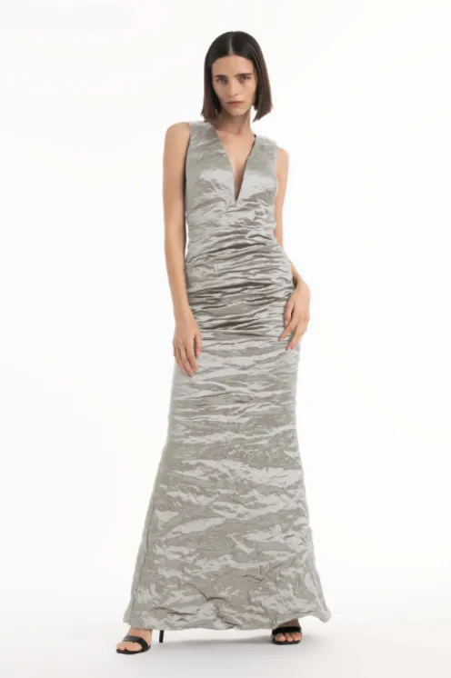 Solid Techno Metal Plunge Gown