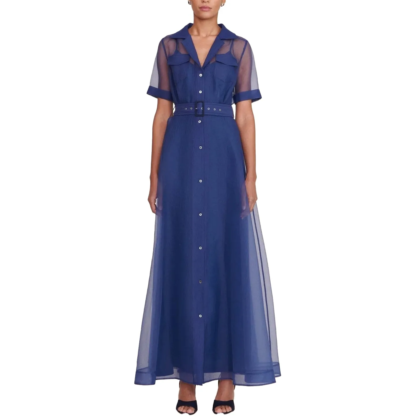 Staud Millie Navy Organza Maxi Dress