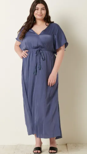 Sutton Satin Maxi Dress in Dusty Blue