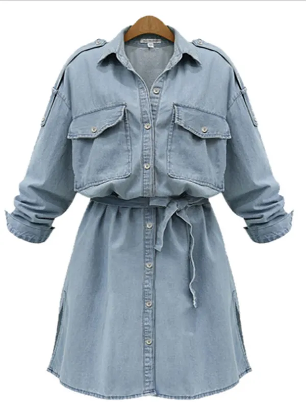 Take It Home Long-sleeve Waist Jeans Dress