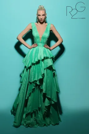 Tarik Ediz 53036 Sleeveless Illusion Neck Greenmillian Gown