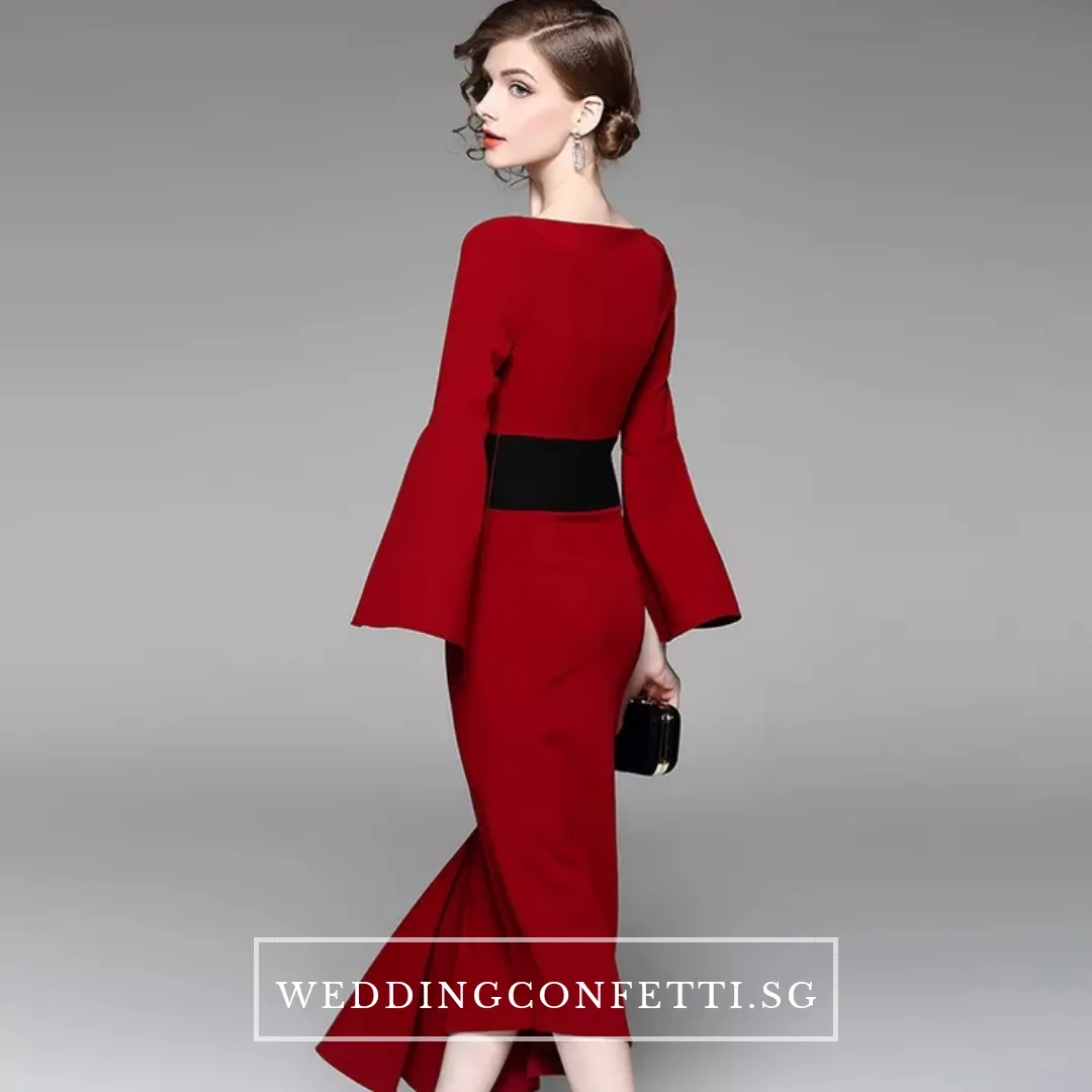 The Bethsda Trumpet Sleeves Red Dress