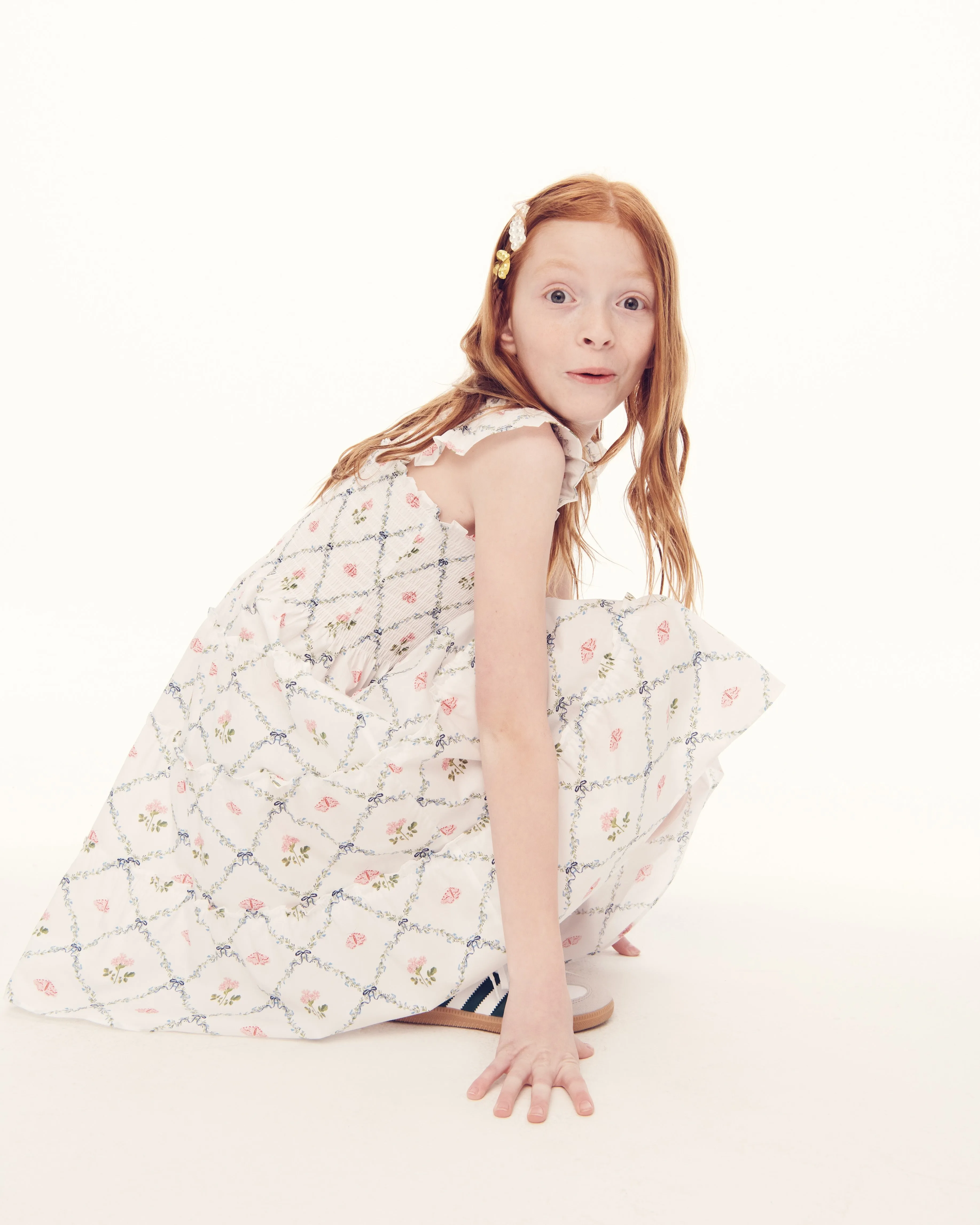 The Tiny Ellie Nap Dress - Butterfly Trellis Cotton Poplin