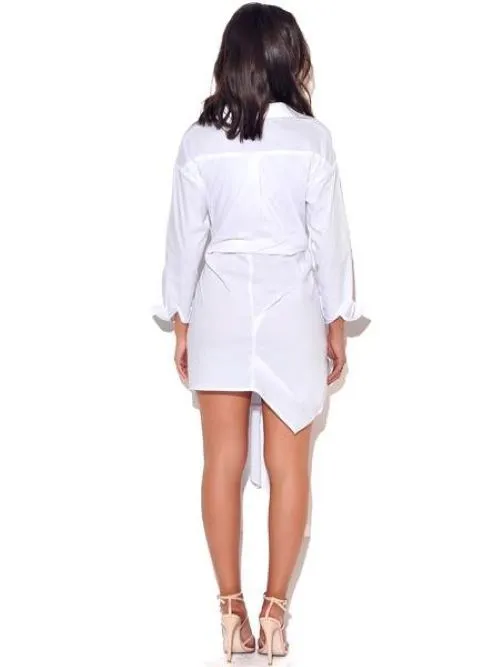 Think of You White Draped Boyfriend Shirt Dress