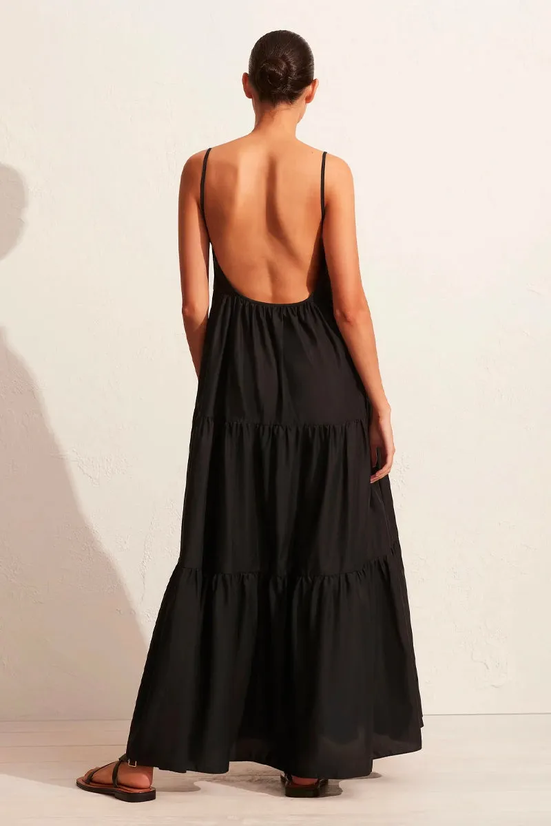 TIERED LOW BACK SUNDRESS-BLACK