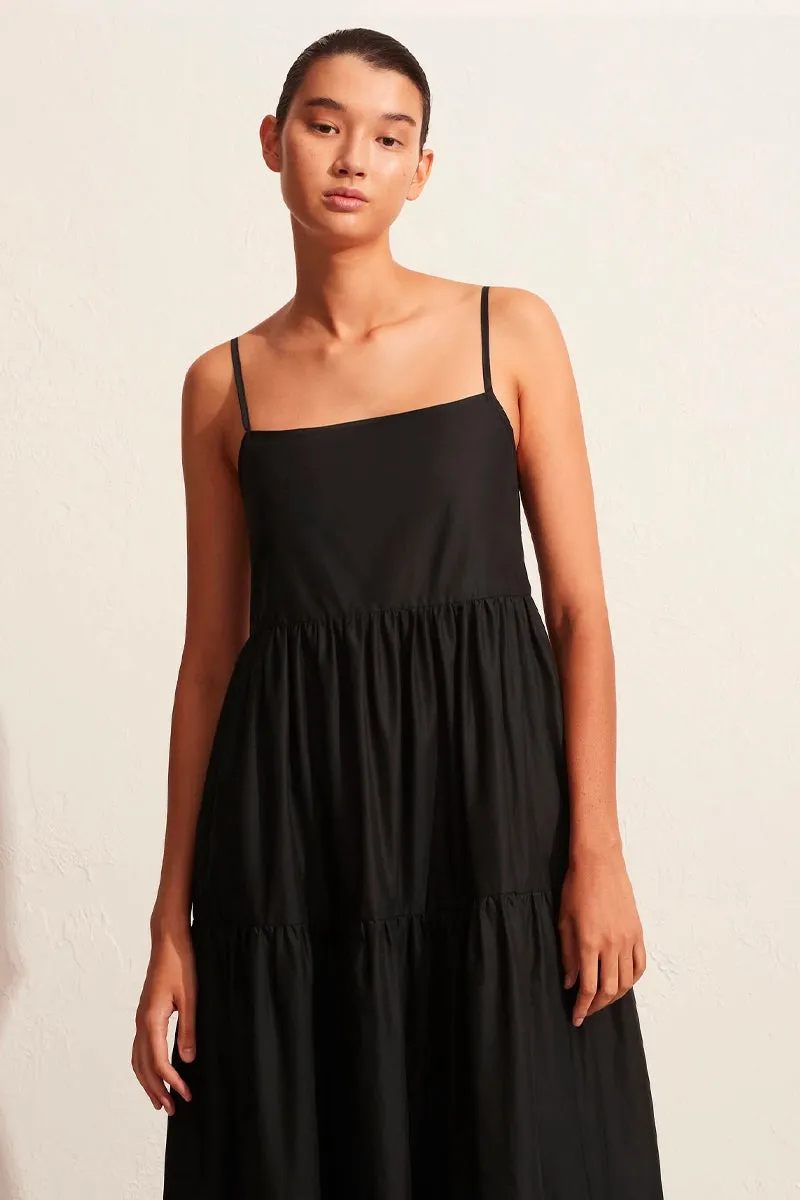 TIERED LOW BACK SUNDRESS-BLACK