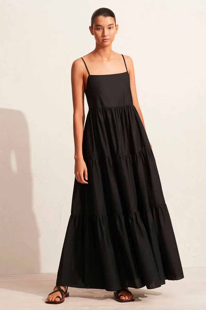 TIERED LOW BACK SUNDRESS-BLACK