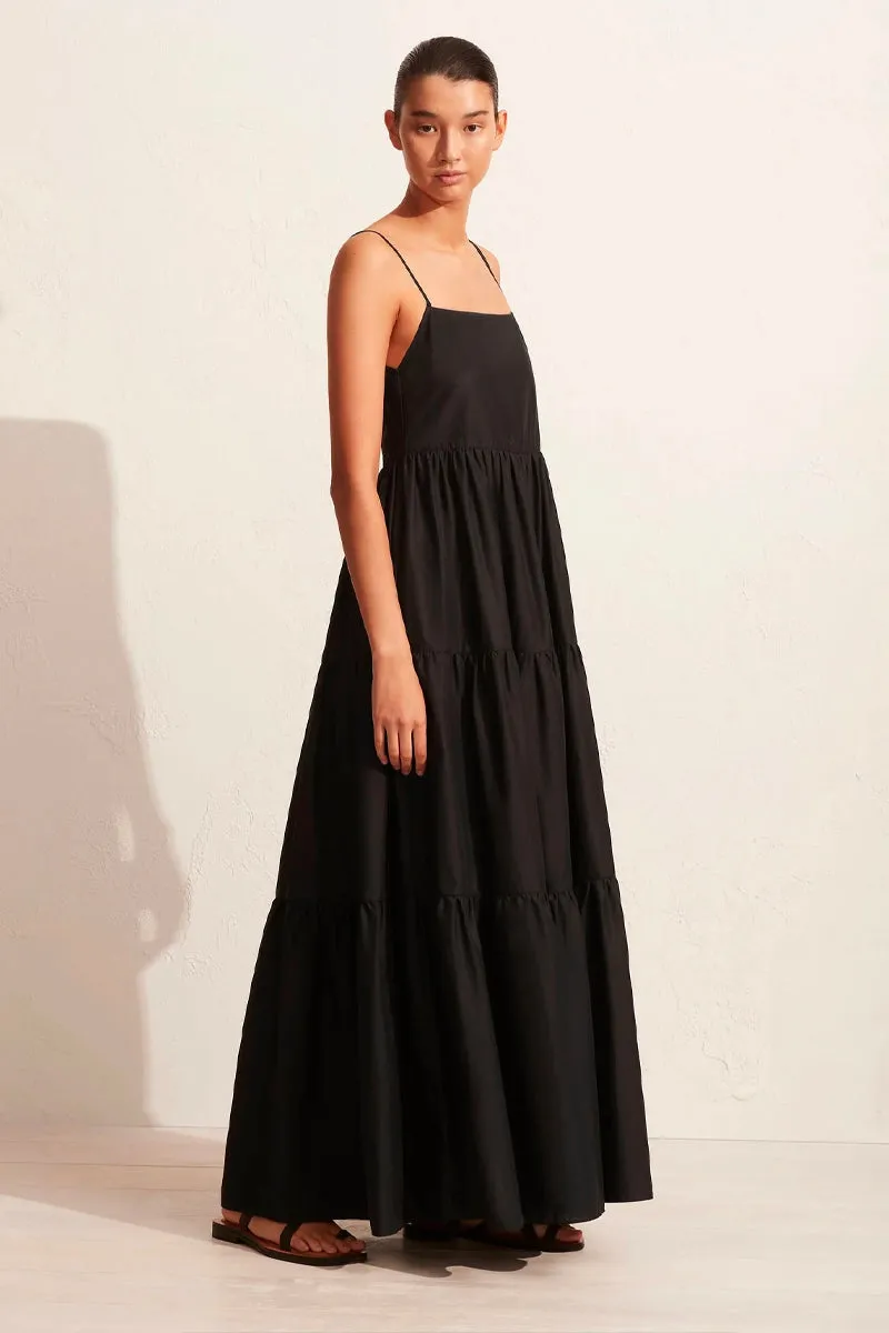 TIERED LOW BACK SUNDRESS-BLACK