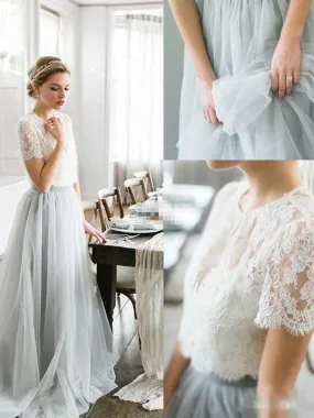 Two Piece Prom Dress Ivory Lace Prom Dress #ER065