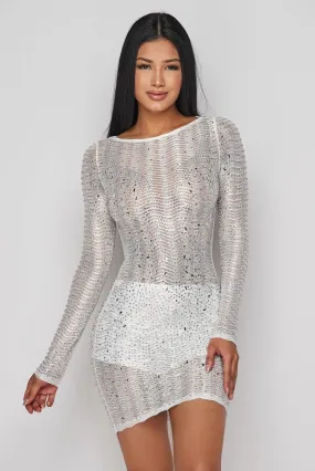 Vienna Rhinestone Mini Dress - White