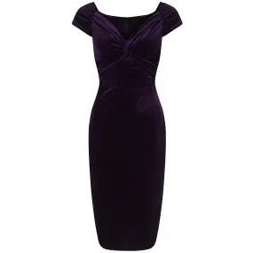 Vintage 1940s Purple Velour Crossover Wiggle Dress