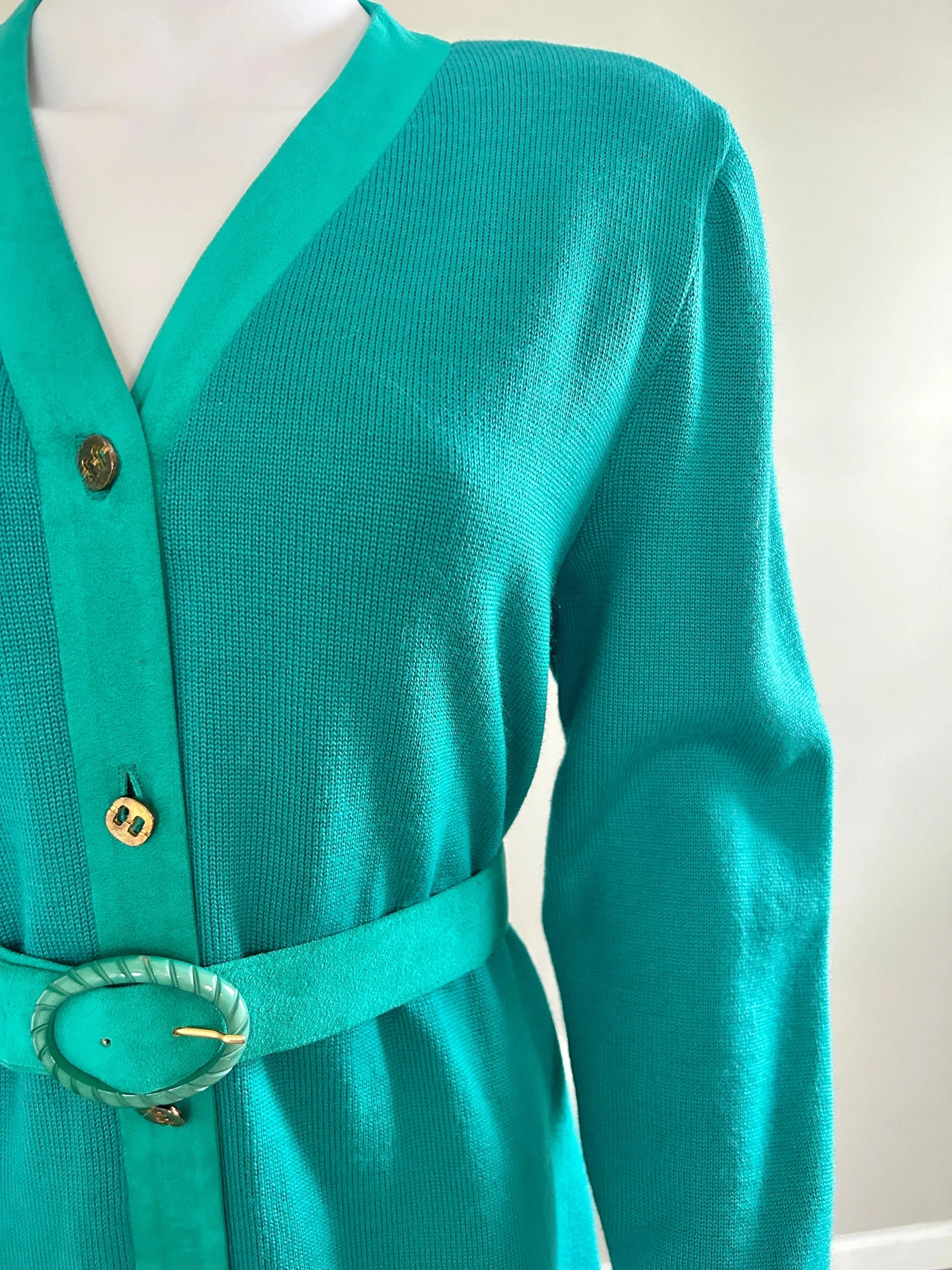 Vintage 1980s Lilli Ann Sweater Dress / 80s Aquamarine Dress / Size S M