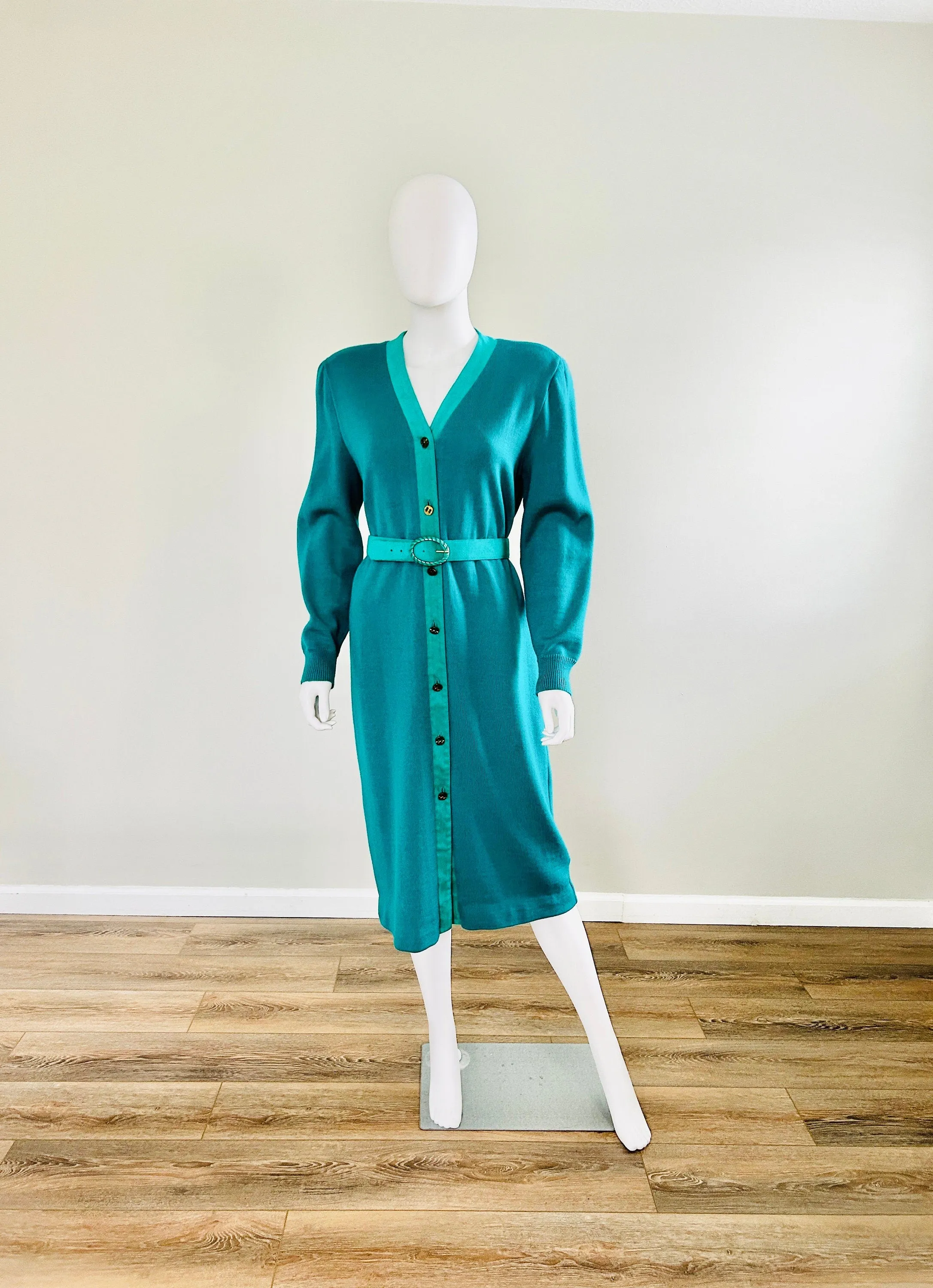 Vintage 1980s Lilli Ann Sweater Dress / 80s Aquamarine Dress / Size S M