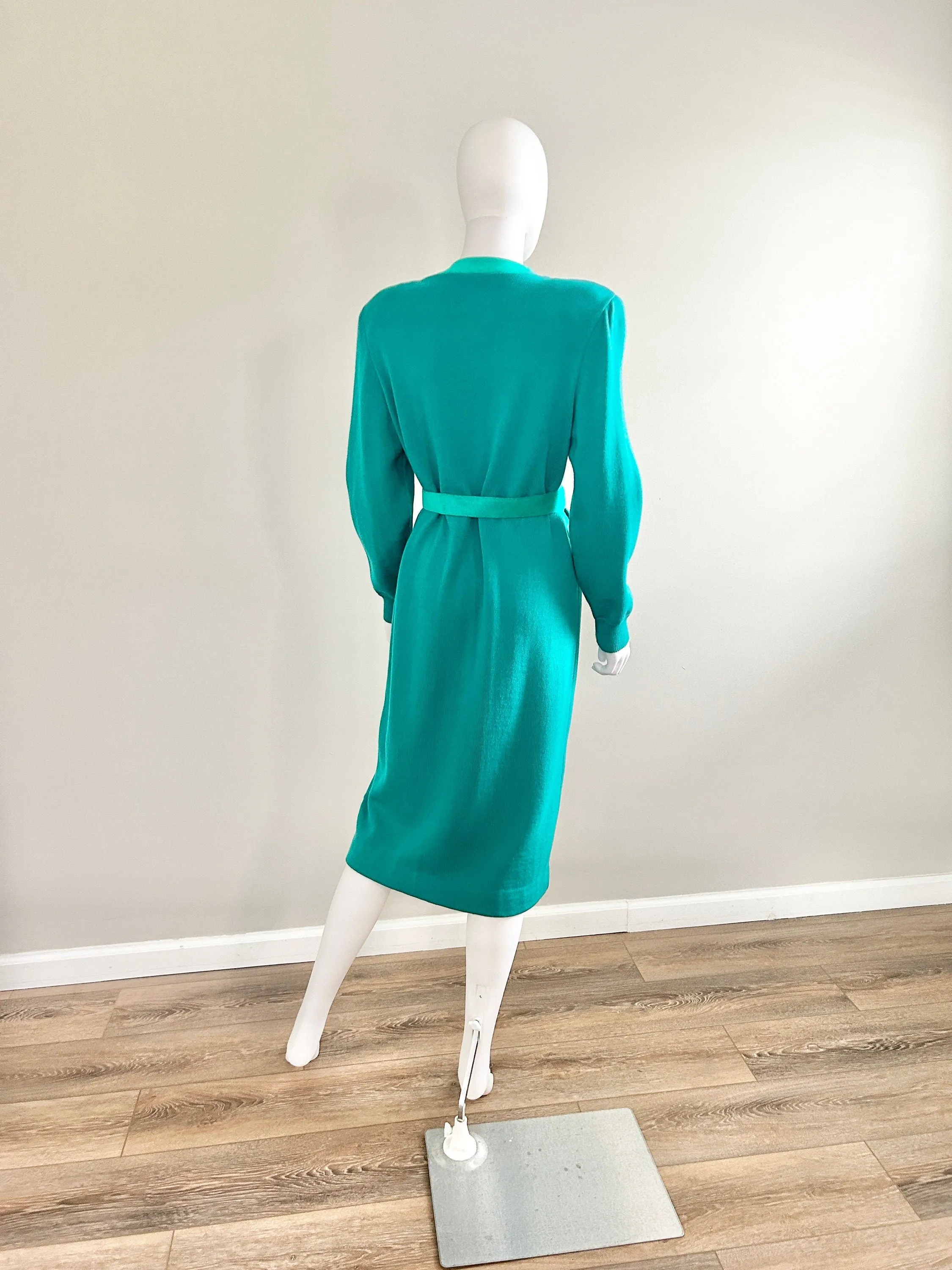 Vintage 1980s Lilli Ann Sweater Dress / 80s Aquamarine Dress / Size S M