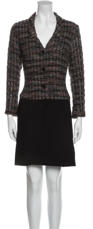 Vintage Chanel 98A, 1998 Fall Boucle Black/Pink Dress FR 38