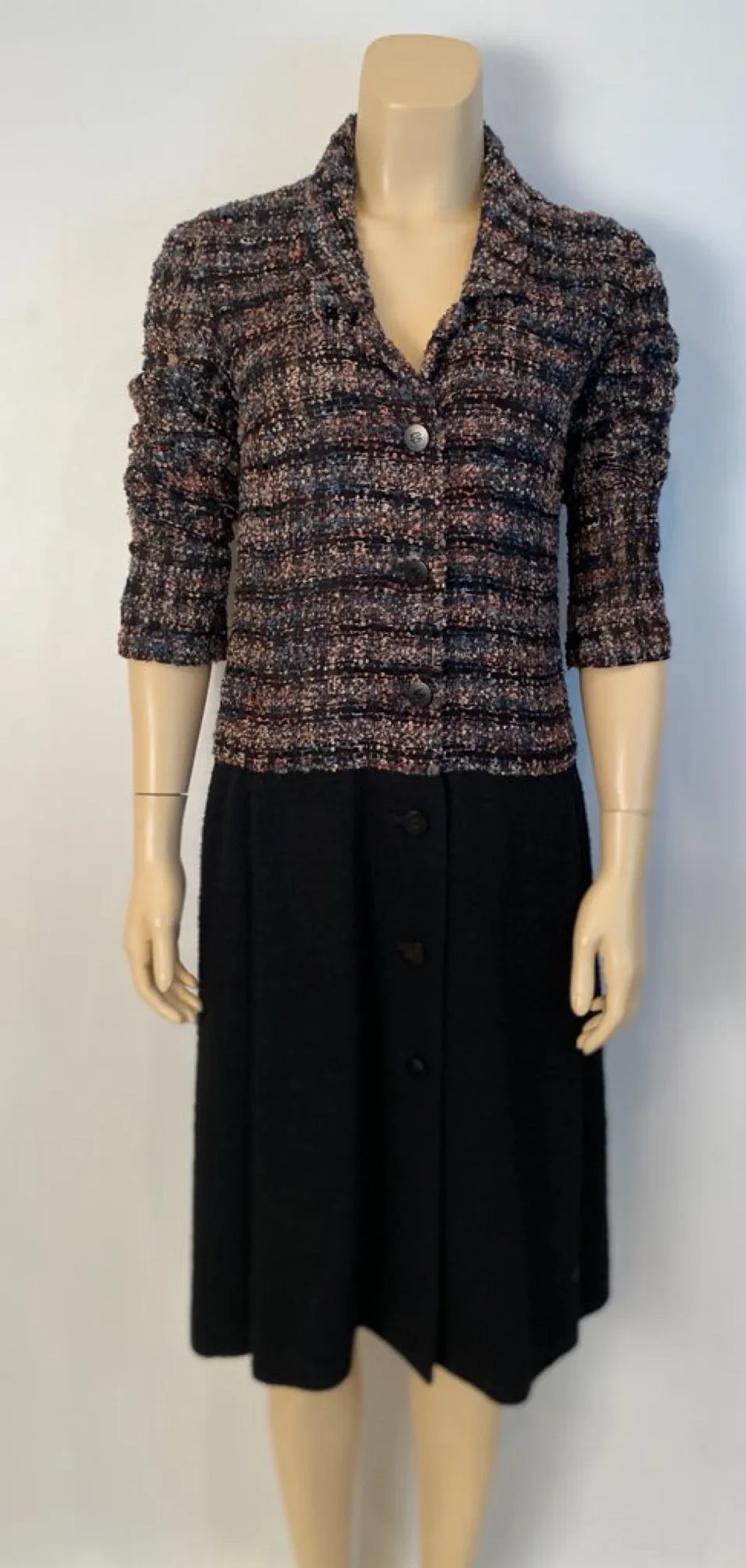 Vintage Chanel 98A, 1998 Fall Boucle Black/Pink Dress FR 38