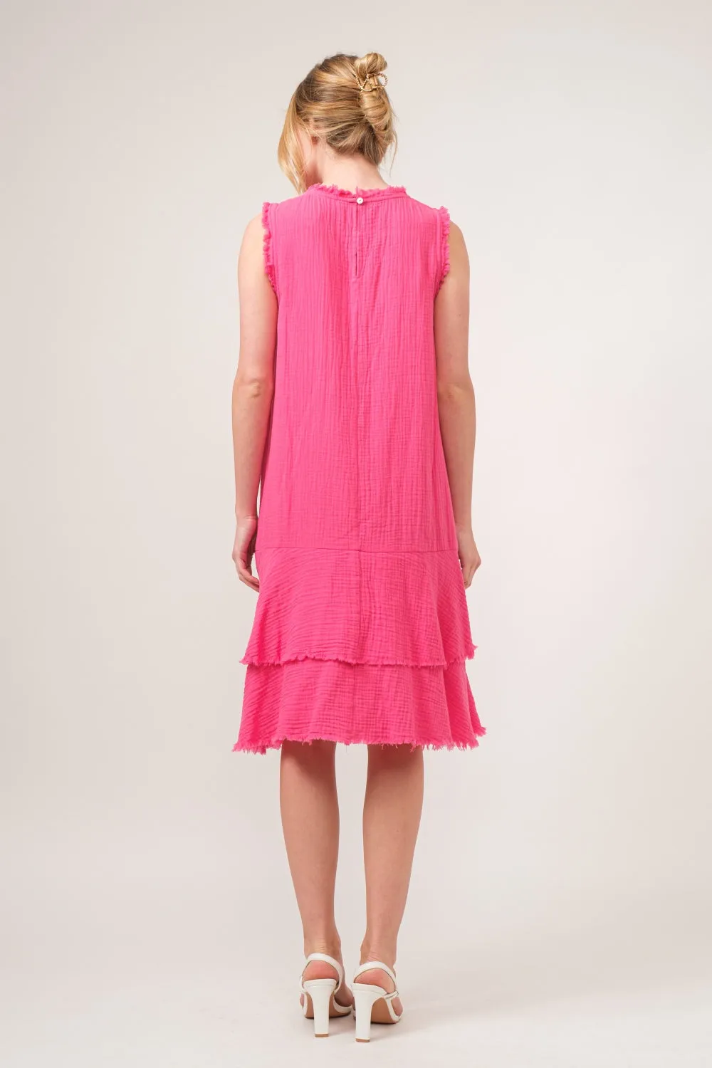 Washed Fringed Mini Dress - Pink