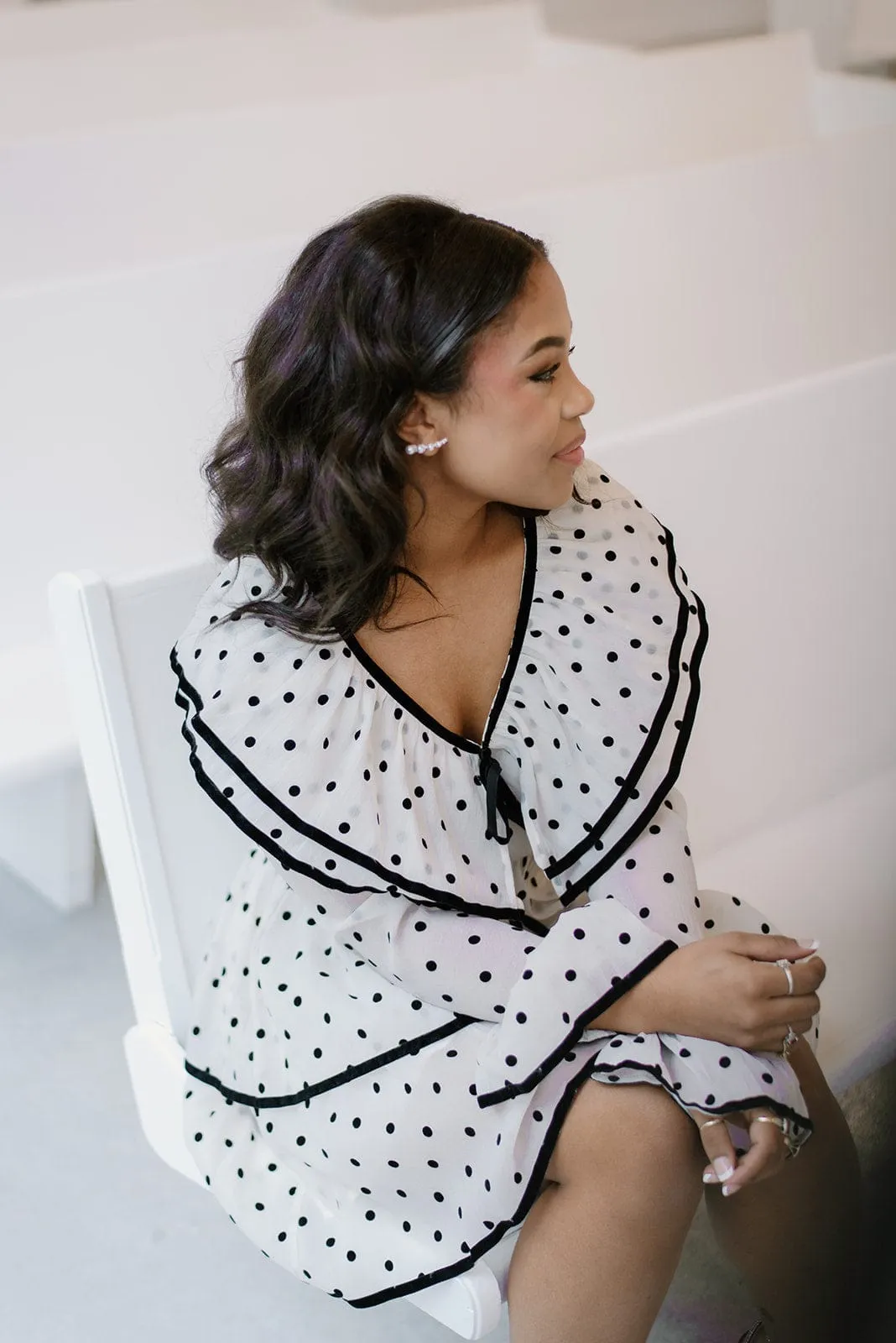 White Polka Dot Tiered Mini Dress