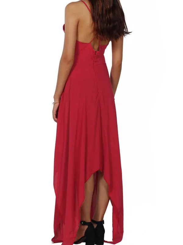 Women Backless V Neck Irregular Long Dress