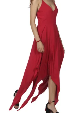 Women Backless V Neck Irregular Long Dress