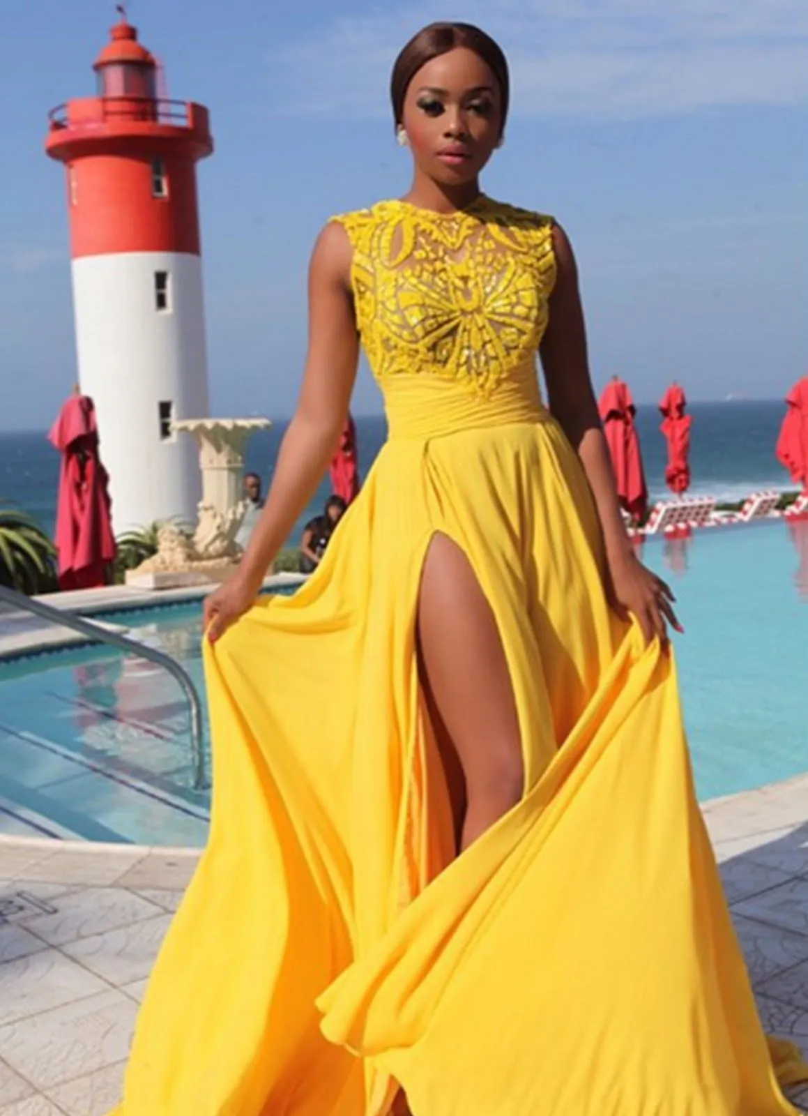 Yellow Chiffon Prom Dress Simple Embroidery Cheap Long Prom Dress #ER127